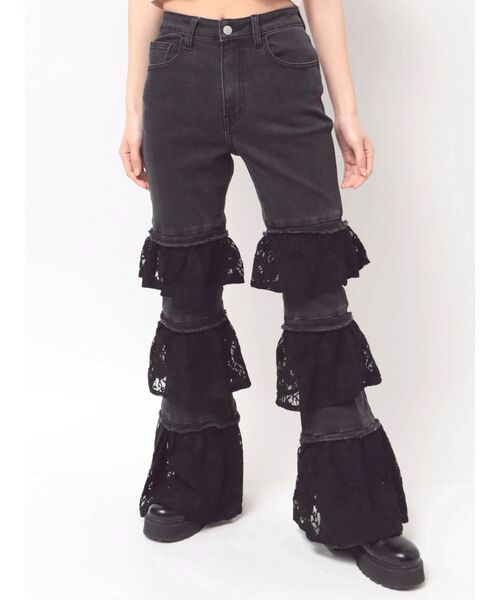 jouetie（ジュエティ）の「レースフリルフレアデニムパンツ 夏服（デニムパンツ・レディース・ブラック/ブルー・MEDIUM/SMALL）」の14枚目の写真