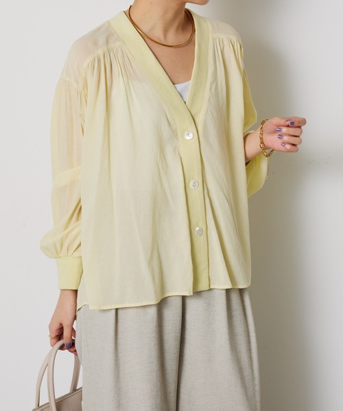 強撚シアーシャツカーデ COLLAGE GALLARDAGALANTE COLLAGE GALLARDAGALANTE（コラージュ ガリャルダガランテ） ブラウス