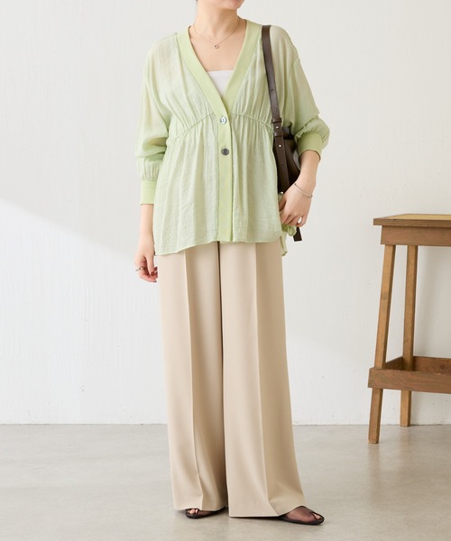 COLLAGE GALLARDAGALANTE（コラージュガリャルダガランテ）の「強撚シアーシャツカーディガン/新色追加/WEB限定カラー展開（シャツ/ブラウス・レディース・イエロー/ブラック/アイボリー/ミント/ネイビー/ブラウン・FREE）」の18枚目の写真