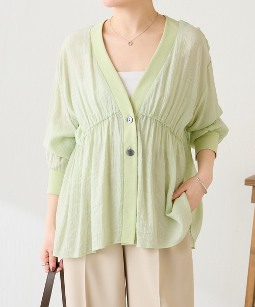 COLLAGE GALLARDAGALANTE（コラージュガリャルダガランテ）の「強撚シアーシャツカーディガン/新色追加/WEB限定カラー展開（シャツ/ブラウス・レディース・イエロー/ブラック/アイボリー/ミント/ネイビー/ブラウン・FREE）」の19枚目の写真