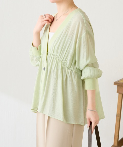 COLLAGE GALLARDAGALANTE（コラージュガリャルダガランテ）の「強撚シアーシャツカーディガン/新色追加/WEB限定カラー展開（シャツ/ブラウス・レディース・イエロー/ブラック/アイボリー/ミント/ネイビー/ブラウン・FREE）」の20枚目の写真