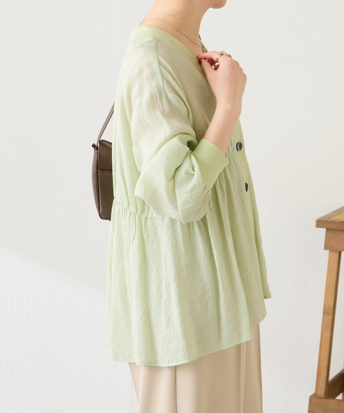 COLLAGE GALLARDAGALANTE（コラージュガリャルダガランテ）の「強撚シアーシャツカーディガン/新色追加/WEB限定カラー展開（シャツ/ブラウス・レディース・イエロー/ブラック/アイボリー/ミント/ネイビー/ブラウン・FREE）」の22枚目の写真