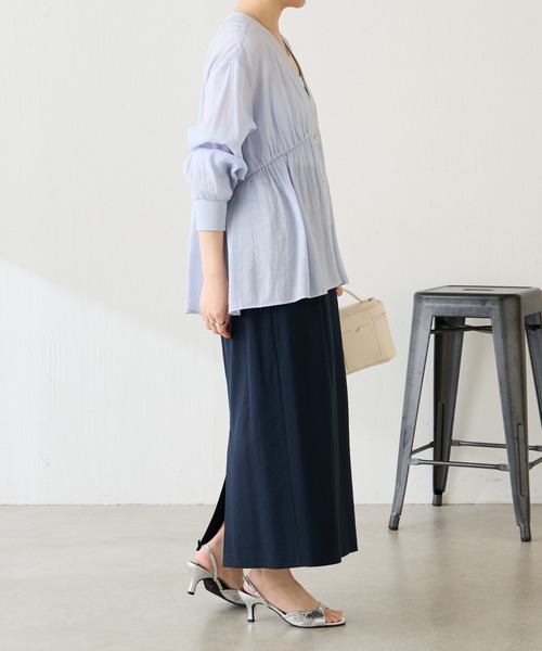 COLLAGE GALLARDAGALANTE（コラージュガリャルダガランテ）の「強撚シアーシャツカーディガン/新色追加/WEB限定カラー展開（シャツ/ブラウス・レディース・イエロー/ブラック/アイボリー/ミント/ネイビー/ブラウン・FREE）」の7枚目の写真