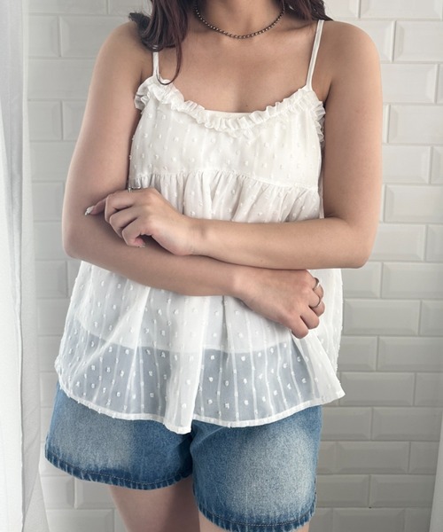 【美品】コーデ売り♡UNTITLED 半袖シャツブラウス＆チュールキャミソール セール】【華やか／夏ブラウス】半袖フリルブラウス（シャツ