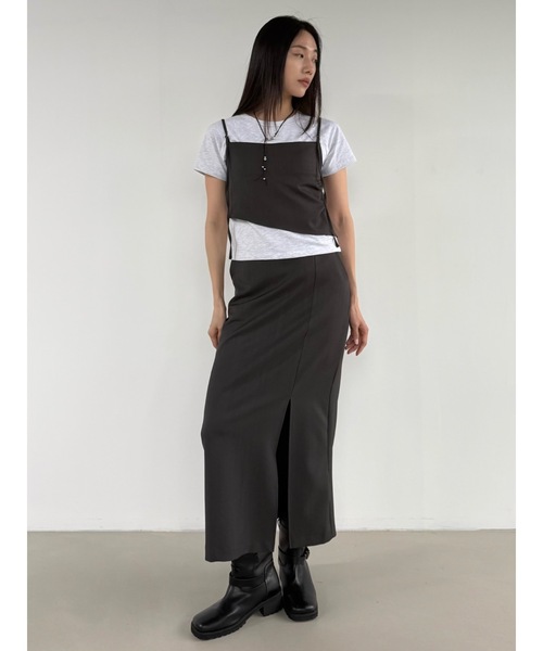 Didot.showroom(ディドット ショールーム)の「サイドスリッドIラインスカート(スカート・レディース・ブラック/チャコール・FREE)」の1枚目の写真