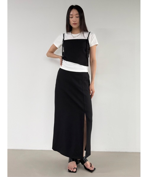 Didot.showroom(ディドット ショールーム)の「サイドスリッドIラインスカート(スカート・レディース・ブラック/チャコール・FREE)」の2枚目の写真