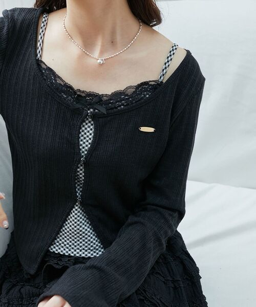 MAJESTIC LEGON（マジェスティックレゴン）の「キャミレイヤードライクカットトップス（Tシャツ/カットソー・レディース・ピンク/ホワイト系その他2/グレー/アイボリー/ブラック系その他/クリーム/ライトピンク・MEDIUM）」の4枚目の写真