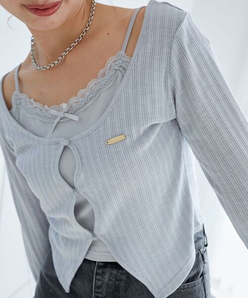 MAJESTIC LEGON（マジェスティックレゴン）の「キャミレイヤードライクカットトップス（Tシャツ/カットソー・レディース・ピンク/ホワイト系その他2/グレー/アイボリー/ブラック系その他/クリーム/ライトピンク・MEDIUM）」の5枚目の写真