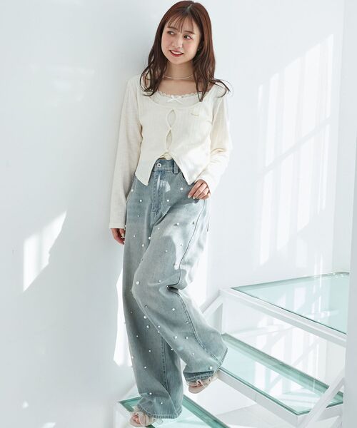 MAJESTIC LEGON（マジェスティックレゴン）の「キャミレイヤードライクカットトップス（Tシャツ/カットソー・レディース・ピンク/ホワイト系その他2/グレー/アイボリー/ブラック系その他/クリーム/ライトピンク・MEDIUM）」の8枚目の写真