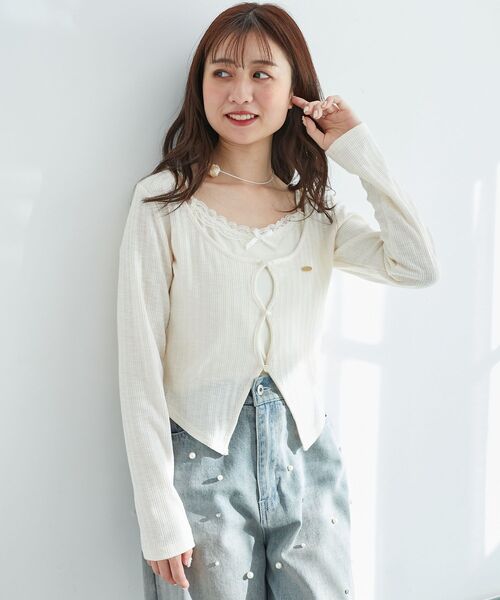 MAJESTIC LEGON（マジェスティックレゴン）の「キャミレイヤードライクカットトップス（Tシャツ/カットソー・レディース・ピンク/ホワイト系その他2/グレー/アイボリー/ブラック系その他/クリーム/ライトピンク・MEDIUM）」の9枚目の写真