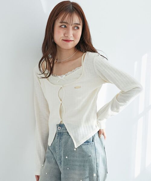 MAJESTIC LEGON（マジェスティックレゴン）の「キャミレイヤードライクカットトップス（Tシャツ/カットソー・レディース・ピンク/ホワイト系その他2/グレー/アイボリー/ブラック系その他/クリーム/ライトピンク・MEDIUM）」の10枚目の写真