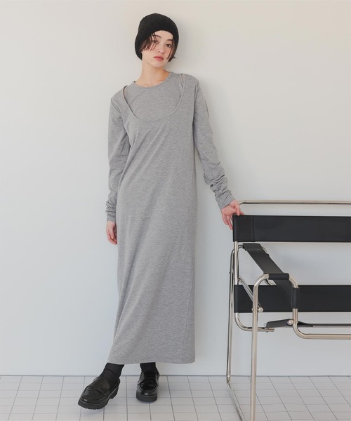 titivate(ティティベイト)の「2setレイヤードカットソーワンピース(ワンピース・レディース・ブラック/アイボリー/杢グレー・S/SP/L/M)」の3枚目の写真