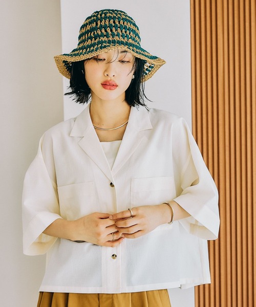 LEPSIM（レプシィム）の「《リネンライクドライシリーズ》オープンカラーショート5分袖シャツ　289705（シャツ/ブラウス・レディース・ベージュ/アイボリー/ブラック・FREE）」の11枚目の写真