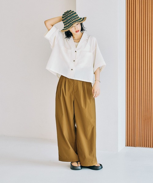 LEPSIM（レプシィム）の「《リネンライクドライシリーズ》オープンカラーショート5分袖シャツ　289705（シャツ/ブラウス・レディース・ベージュ/アイボリー/ブラック・FREE）」の5枚目の写真