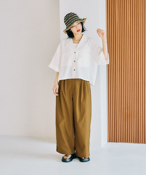 セール】《リネンライクドライシリーズ》オープンカラーショート