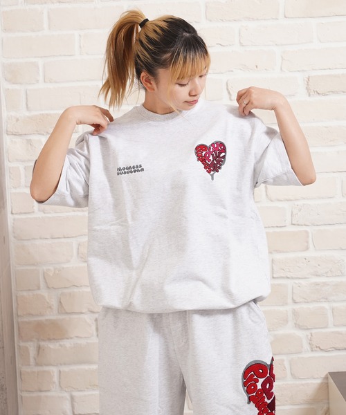 ハート サガラ刺繍 スウェットTシャツ【セットアップ可能】/ Heart Sagara Embroidery Sweat T-Shirt
