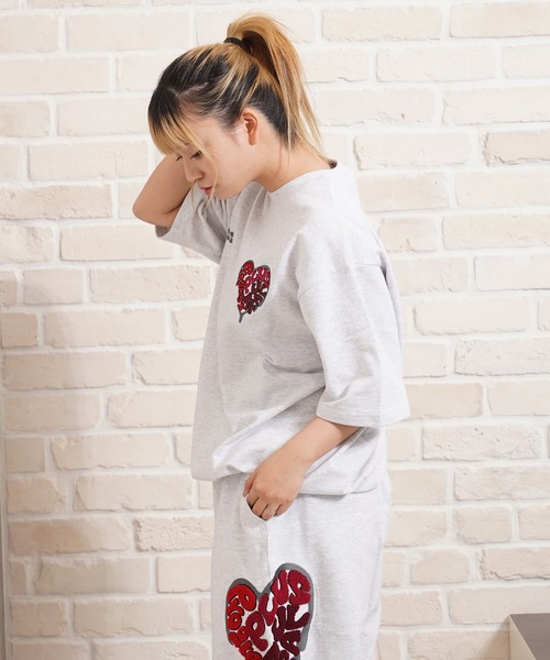 ハート サガラ刺繍 スウェットTシャツ【セットアップ可能】/ Heart Sagara Embroidery Sweat T-Shirt