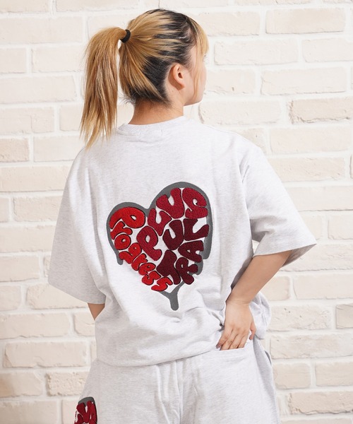 【GRAVER】ベアハートブラック刺繍半袖T 2COLOR RE730 ハート サガラ 刺繍 半袖Tシャツ BIG 大きめ ハート