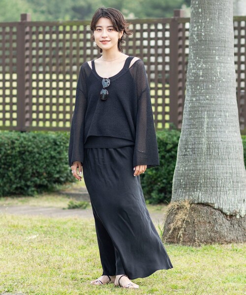 NOLLEY'S ノーリーズ　高機能フィブリルサテンバイヤススカートセットアップ セットアップ対応》高機能 フィブリルサテンバイヤススカート