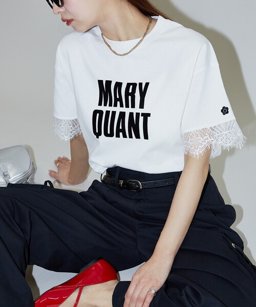 PUBLUX（パブリュクス）の「MARY QUANT × PUBLUX/マリークワント 袖レース付き フロッキーロゴTシャツ　限定展開（Tシャツ/カットソー・レディース・オフホワイト/チャコールグレー・ﾌﾘ-）」の5枚目の写真