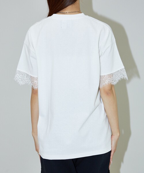 PUBLUX（パブリュクス）の「MARY QUANT × PUBLUX/マリークワント 袖レース付き フロッキーロゴTシャツ　限定展開（Tシャツ/カットソー・レディース・オフホワイト/チャコールグレー・ﾌﾘ-）」の8枚目の写真