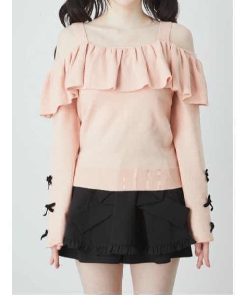 Ank Rouge(アンクルージュ)の「オフショルフリルニットTOPS(ニット/セーター・レディース・アイボリー/ピンク・M)」の4枚目の写真