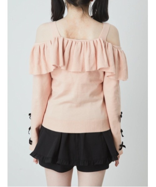 Ank Rouge(アンクルージュ)の「オフショルフリルニットTOPS(ニット/セーター・レディース・アイボリー/ピンク・M)」の6枚目の写真