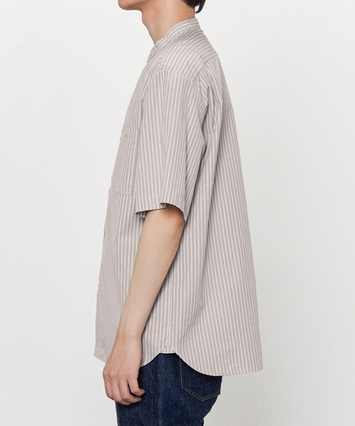 国内発送【DANTON】コットンリネン バンドカラーシャツ STRIPE DANTON | コットンリネン バンドカラーシャツ STRIPE MEN