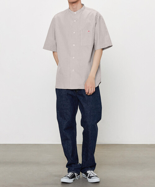 国内発送【DANTON】コットンリネン バンドカラーシャツ STRIPE DANTON | コットンリネン バンドカラーシャツ STRIPE MEN