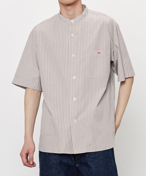 国内発送【DANTON】コットンリネン バンドカラーシャツ STRIPE DANTON | コットンリネン バンドカラーシャツ STRIPE MEN
