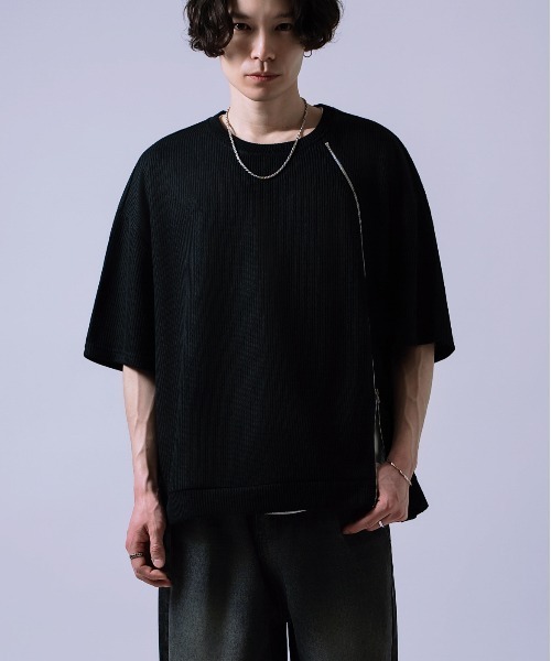 Crownor(クラウノアー)の「フロントジッパー サマーニット 半袖Tシャツ(Tシャツ/カットソー・メンズ・ブラック/グレー/ブルー・SMALL/MEDIUM/LARGE)」の10枚目の写真