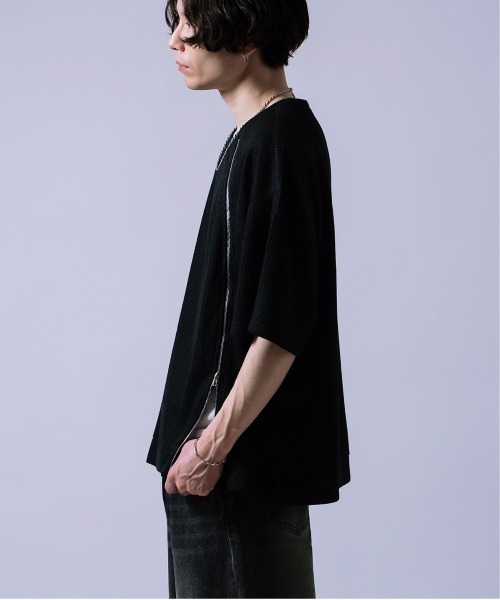 Crownor(クラウノアー)の「フロントジッパー サマーニット 半袖Tシャツ(Tシャツ/カットソー・メンズ・ブラック/グレー/ブルー・SMALL/MEDIUM/LARGE)」の11枚目の写真