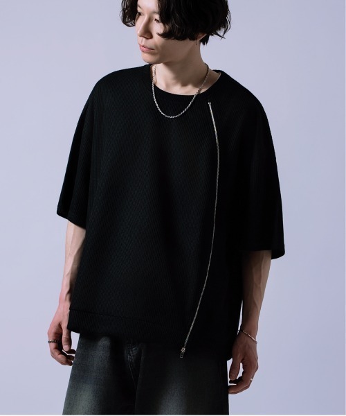 Crownor(クラウノアー)の「フロントジッパー サマーニット 半袖Tシャツ(Tシャツ/カットソー・メンズ・ブラック/グレー/ブルー・SMALL/MEDIUM/LARGE)」の13枚目の写真