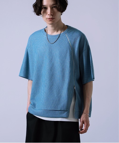 Crownor(クラウノアー)の「フロントジッパー サマーニット 半袖Tシャツ(Tシャツ/カットソー・メンズ・ブラック/グレー/ブルー・SMALL/MEDIUM/LARGE)」の20枚目の写真