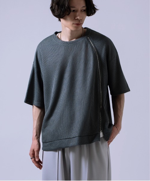 Crownor(クラウノアー)の「フロントジッパー サマーニット 半袖Tシャツ(Tシャツ/カットソー・メンズ・ブラック/グレー/ブルー・SMALL/MEDIUM/LARGE)」の15枚目の写真