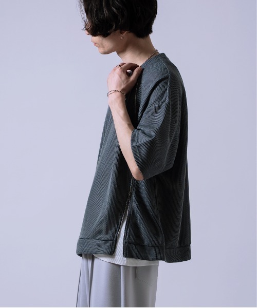 Crownor(クラウノアー)の「フロントジッパー サマーニット 半袖Tシャツ(Tシャツ/カットソー・メンズ・ブラック/グレー/ブルー・SMALL/MEDIUM/LARGE)」の16枚目の写真