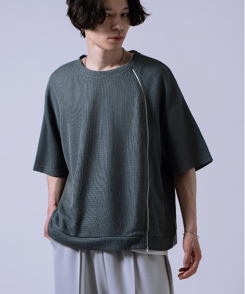 Crownor(クラウノアー)の「フロントジッパー サマーニット 半袖Tシャツ(Tシャツ/カットソー・メンズ・ブラック/グレー/ブルー・SMALL/MEDIUM/LARGE)」の18枚目の写真