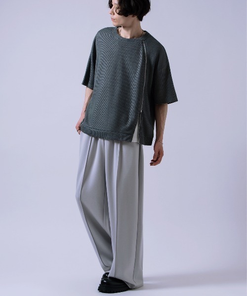 Crownor(クラウノアー)の「フロントジッパー サマーニット 半袖Tシャツ(Tシャツ/カットソー・メンズ・ブラック/グレー/ブルー・SMALL/MEDIUM/LARGE)」の19枚目の写真