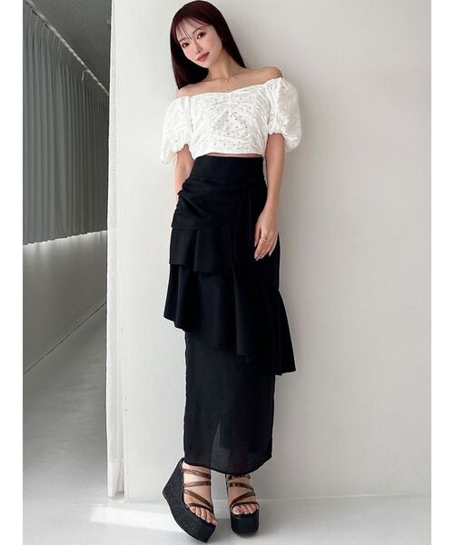 ブラウス シャツ コットンレースパフブラウス レディース AZUL BY MOUSSY ブラウス シャツ コットンレースパフショルダー