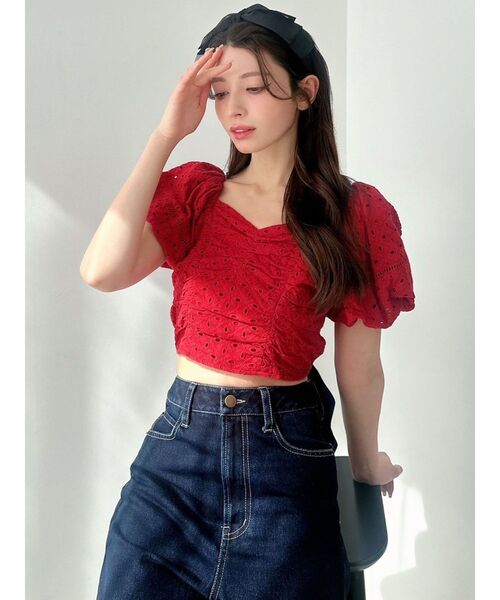 ブラウス シャツ コットンレースパフブラウス レディース AZUL BY MOUSSY ブラウス シャツ コットンレースパフショルダー