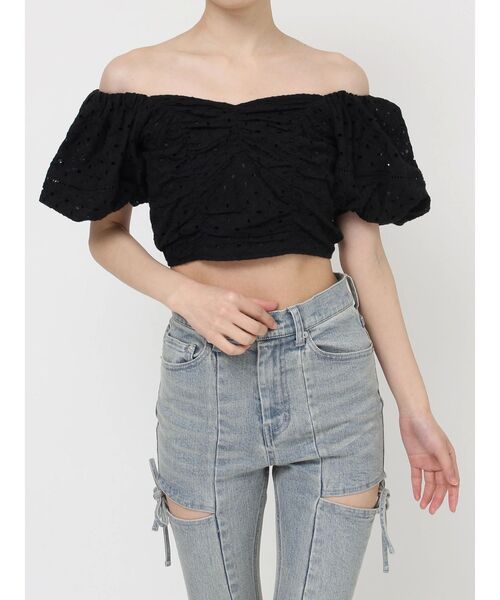 ブラウス シャツ コットンレースパフブラウス レディース AZUL BY MOUSSY ブラウス シャツ コットンレースパフショルダー