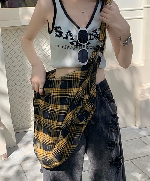 MONO8（モノハチ）の「大容量チェックショルダーバッグ（ショルダーバッグ・レディース・イエロー/ダークブラウン/ベージュ・F）」の11枚目の写真