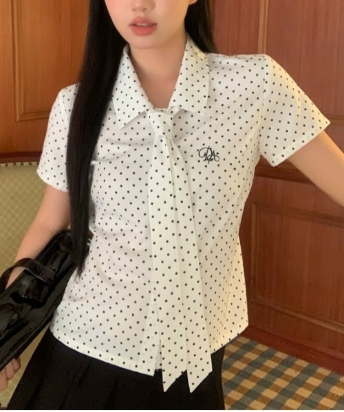 セール】【新作】ホワイト×ブラック ドットシャツ｜ヴィンテージ