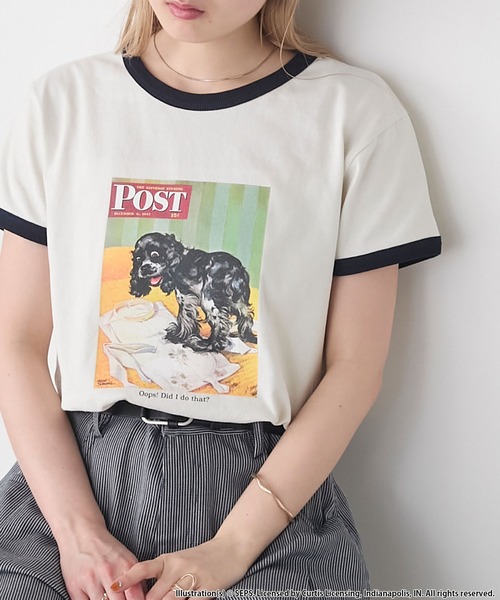 tシャツ 「THE SATURDAY EVENING POST」Cover girl グラフィックプリントリンガーTシャツ レディース メンズ THE SATURDAY EVENING POST】Cover girl グラフィックプリント