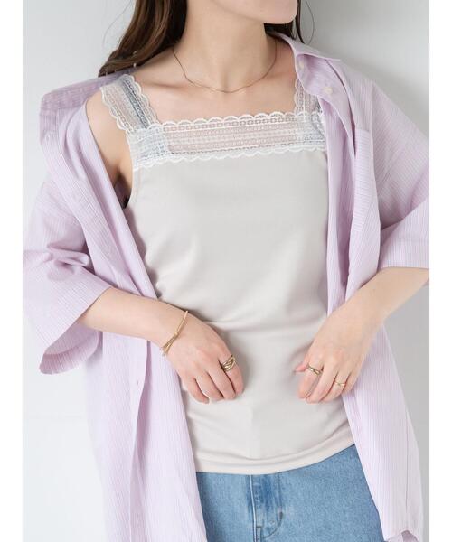 ehka sopo（エヘカソポ）の「前後2WAYレース付きタンクトップ（タンクトップ・レディース・サックスブルー/ライトベージュ/ブラック/オフホワイト・F）」の3枚目の写真