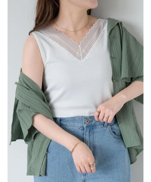 ehka sopo（エヘカソポ）の「前後2WAYレース付きタンクトップ（タンクトップ・レディース・サックスブルー/ライトベージュ/ブラック/オフホワイト・F）」の5枚目の写真