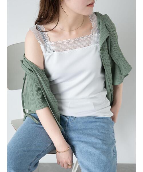 ehka sopo（エヘカソポ）の「前後2WAYレース付きタンクトップ（タンクトップ・レディース・サックスブルー/ライトベージュ/ブラック/オフホワイト・F）」の6枚目の写真