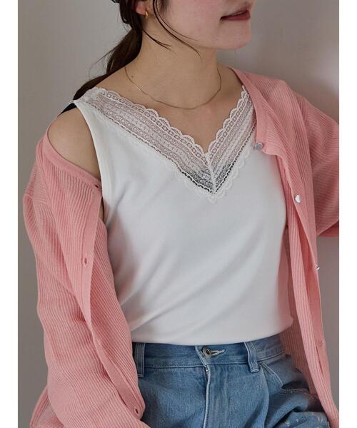 ehka sopo（エヘカソポ）の「前後2WAYレース付きタンクトップ（タンクトップ・レディース・サックスブルー/ライトベージュ/ブラック/オフホワイト・F）」の7枚目の写真