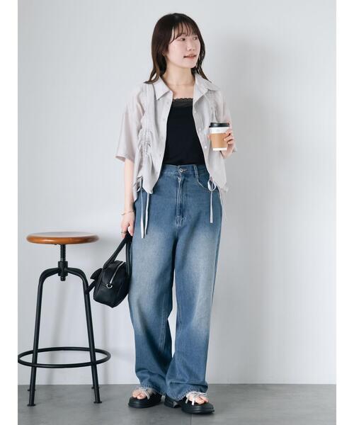 ehka sopo（エヘカソポ）の「前後2WAYレース付きタンクトップ（タンクトップ・レディース・サックスブルー/ライトベージュ/ブラック/オフホワイト・F）」の14枚目の写真