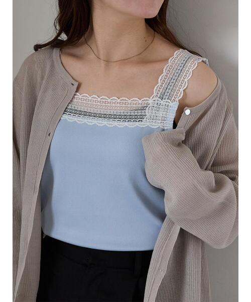 ehka sopo（エヘカソポ）の「前後2WAYレース付きタンクトップ（タンクトップ・レディース・サックスブルー/ライトベージュ/ブラック/オフホワイト・F）」の19枚目の写真